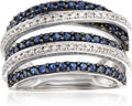 Sapphire and Diamond Highway Ring in Sterling Silver - Classic