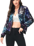 Sequin Bomber Jacket for Women - Sparkly Zip Up Party Coat