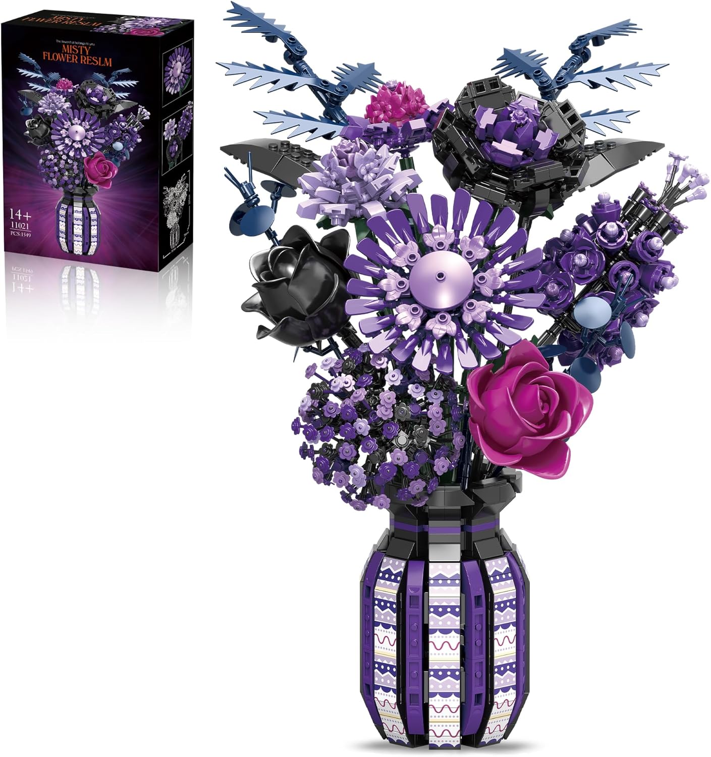 Flowers Building Set for Cyberpunk Floral Art with Vase