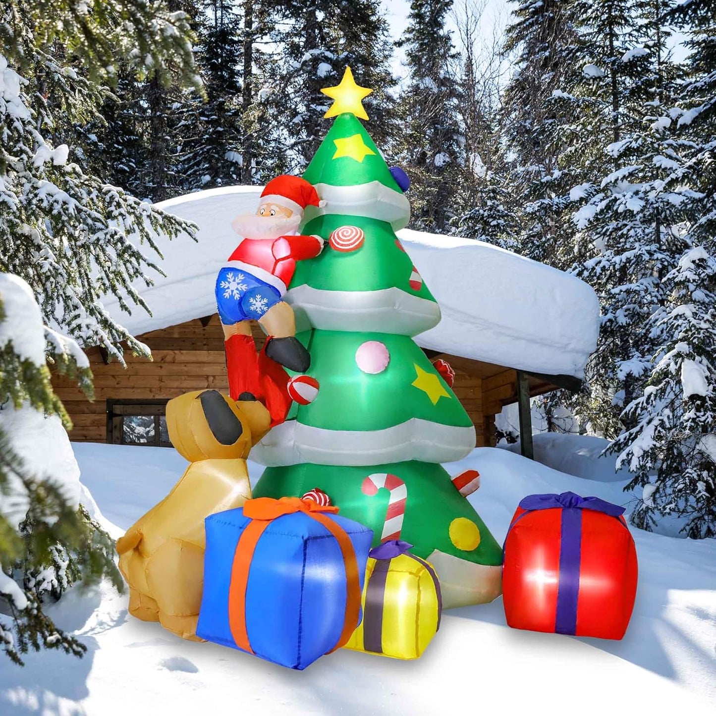 7FT Christmas Inflatable Tree with Santa and Gift Boxes for Yard