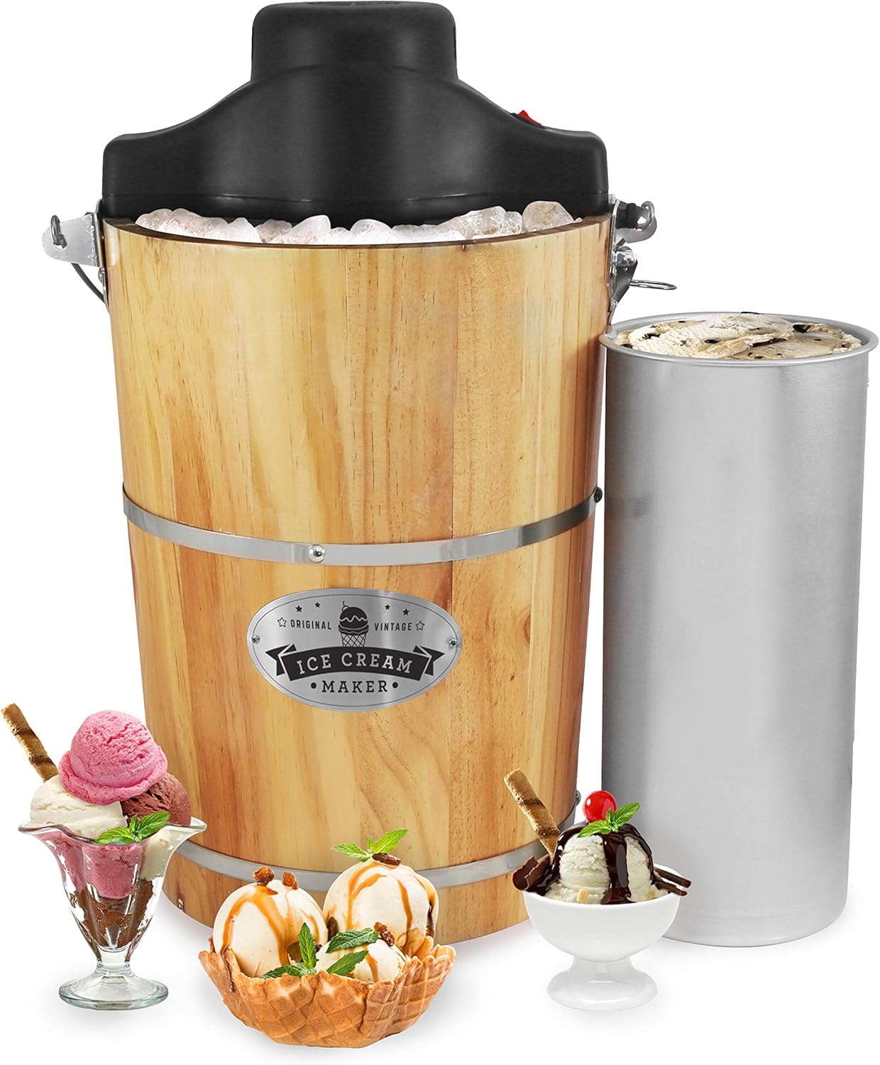 Elite Gourmet EIM916 Vintage Wood Bucket Electric Ice Cream Maker