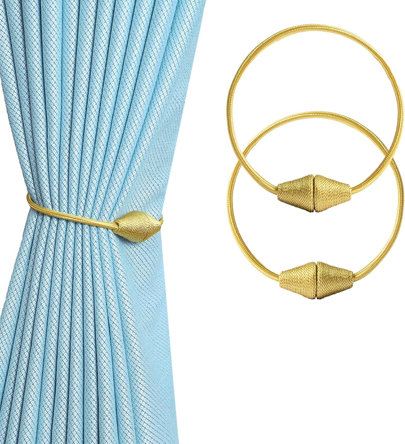 2 Pack Magnetic Curtain Tiebacks - Easy Holdbacks for Draperies - Gold