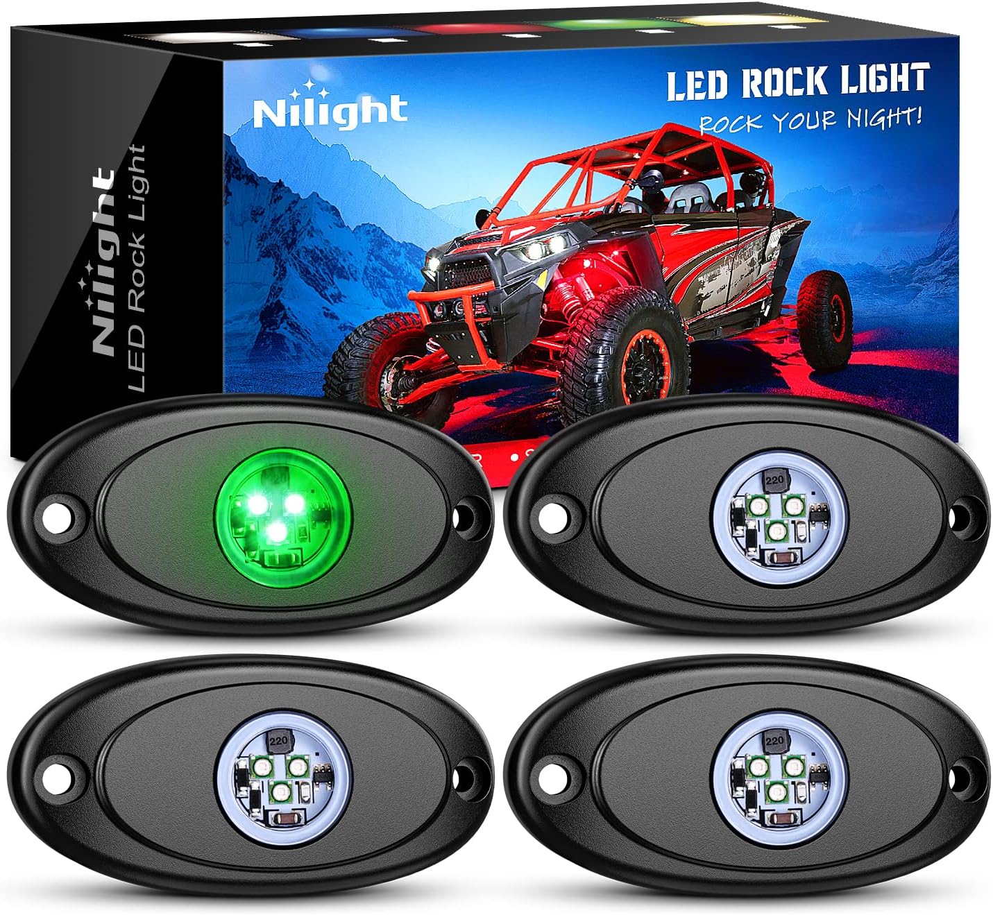 Nilight LED Rock Light Pods for Cars and Trucks - Green