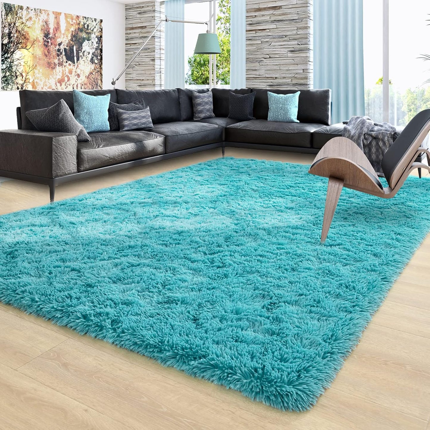 Ompaa Teal Blue 8x10 Feet Large Area Rugs for Cozy Spaces