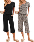 Ekouaer 2 Pack Women's Pajama Set Capri Short Sleeve - Soft Loungewear