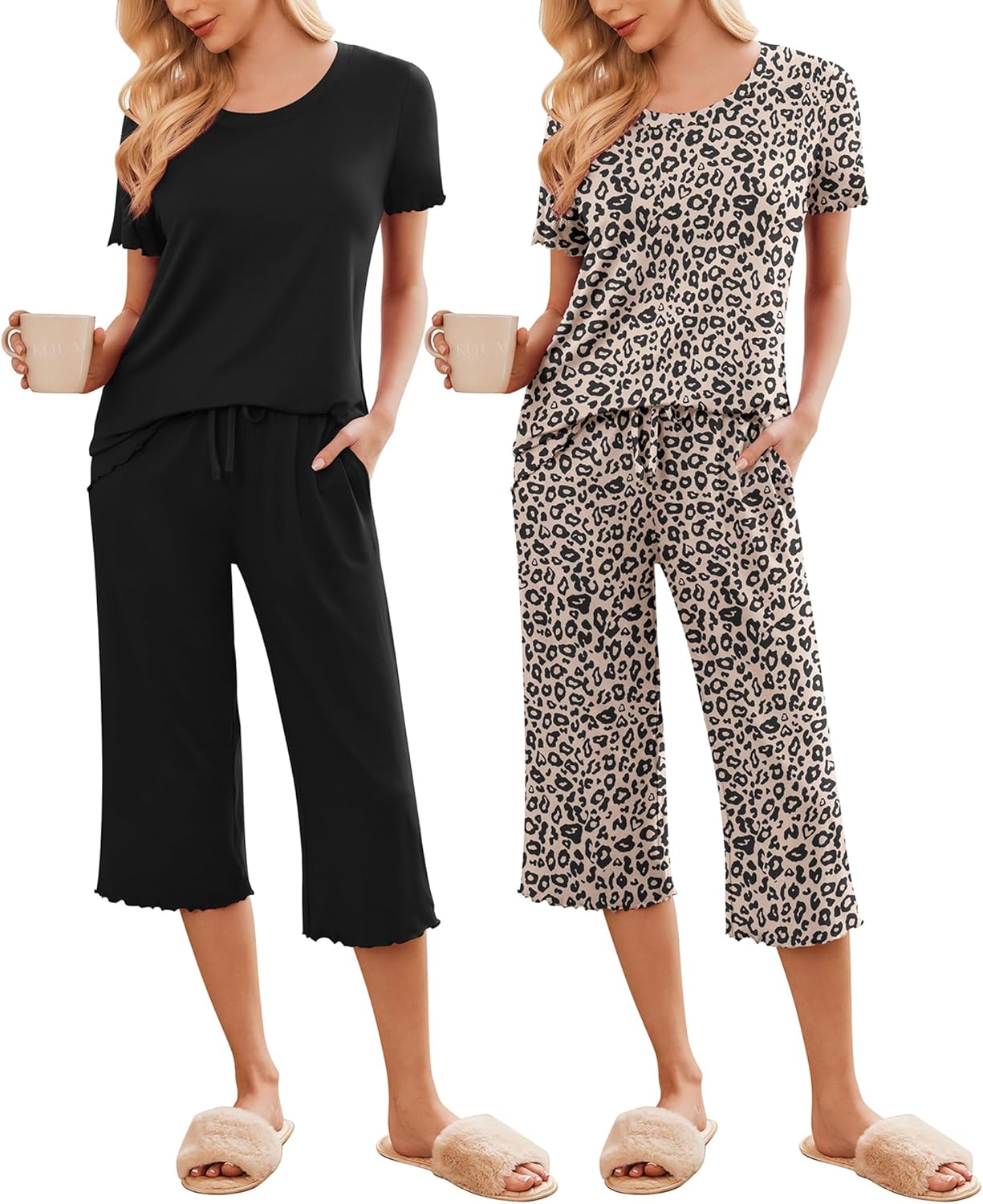 Ekouaer Women's Pajamas Set: Soft Capri Pants Sleepwear