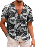 Mens Hawaiian Shirt Short Sleeve Button Down - Lightweight Linen Blend