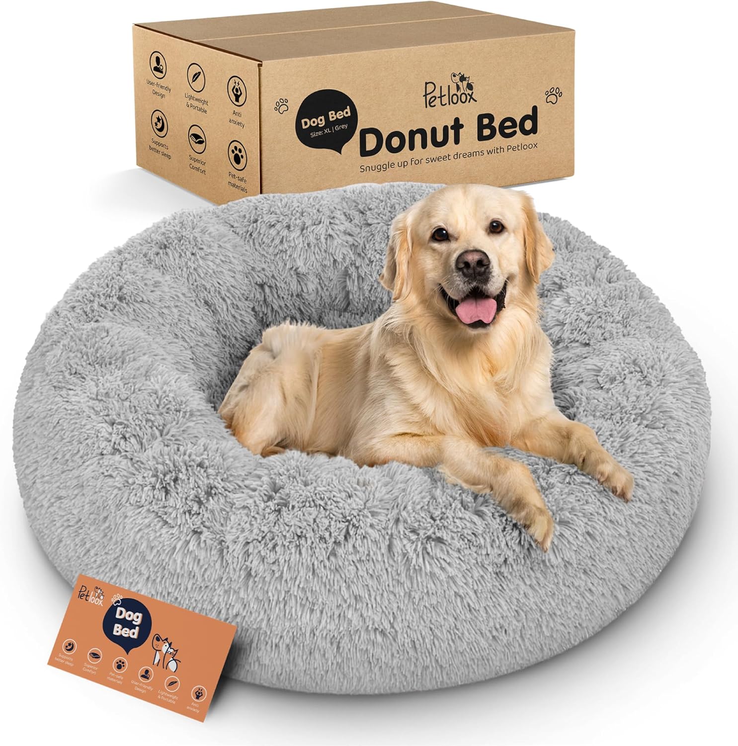Donut Dog Bed - Premium Comfort for Anxiety Relief in Grey