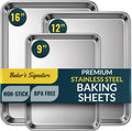 Stainless Steel Cookie Sheet Pan Set of 3 - Durable Mirror Finish