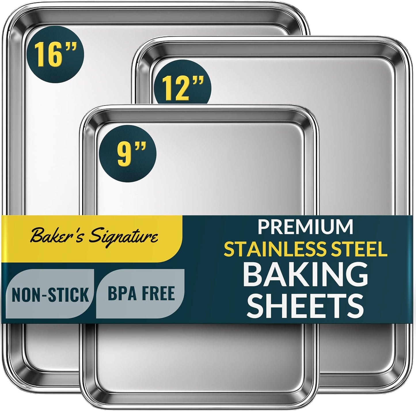 Stainless Steel Cookie Sheet Pan Set of 3 for Every Baking Need