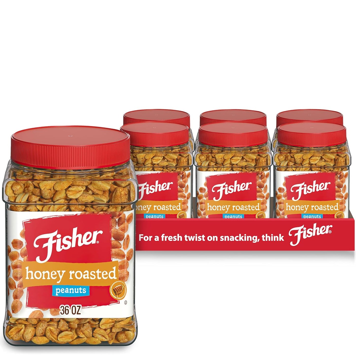 Fisher Snack Honey Roasted Peanuts, 36 Ounce Canisters Pack
