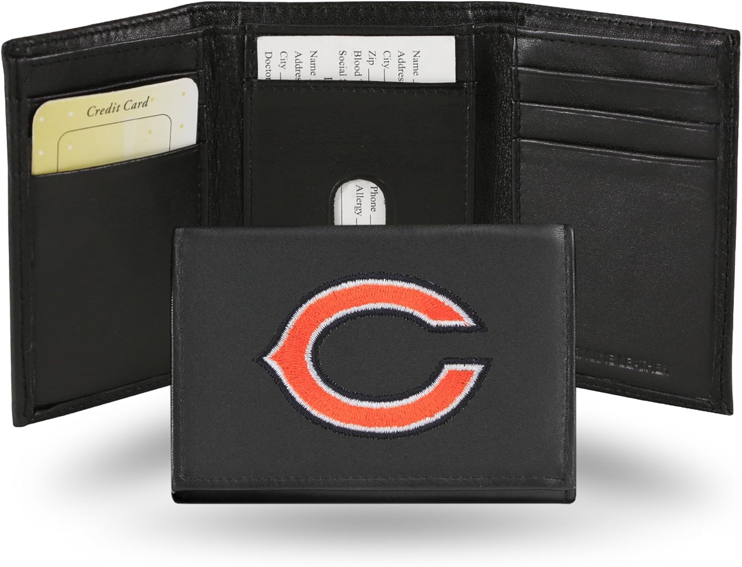 NFL Embroidered Genuine Leather Tri-fold Wallet - Slim Design
