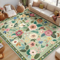 Floral 8x10 Area Rug Light Green - Machine Washable Low Pile