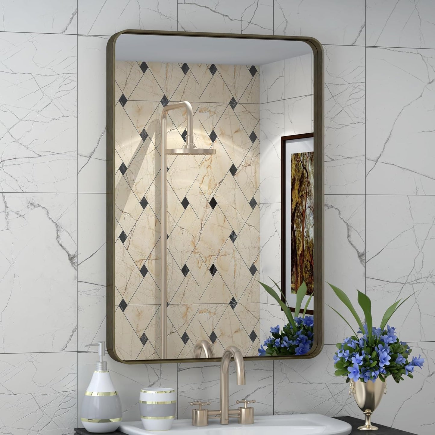 16x24 Bronze Bathroom Mirror with Rounded Rectangle Frame