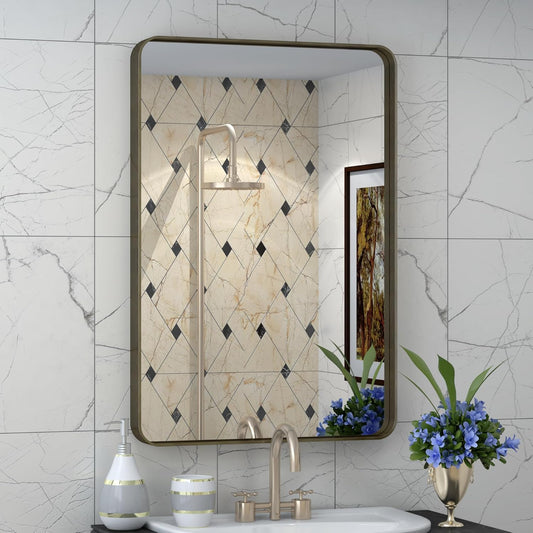 16x24 Bronze Bathroom Mirror with Rounded Rectangle Frame