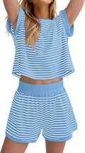 Women Summer 2 Piece Lounge Sets Striped Short Sleeve