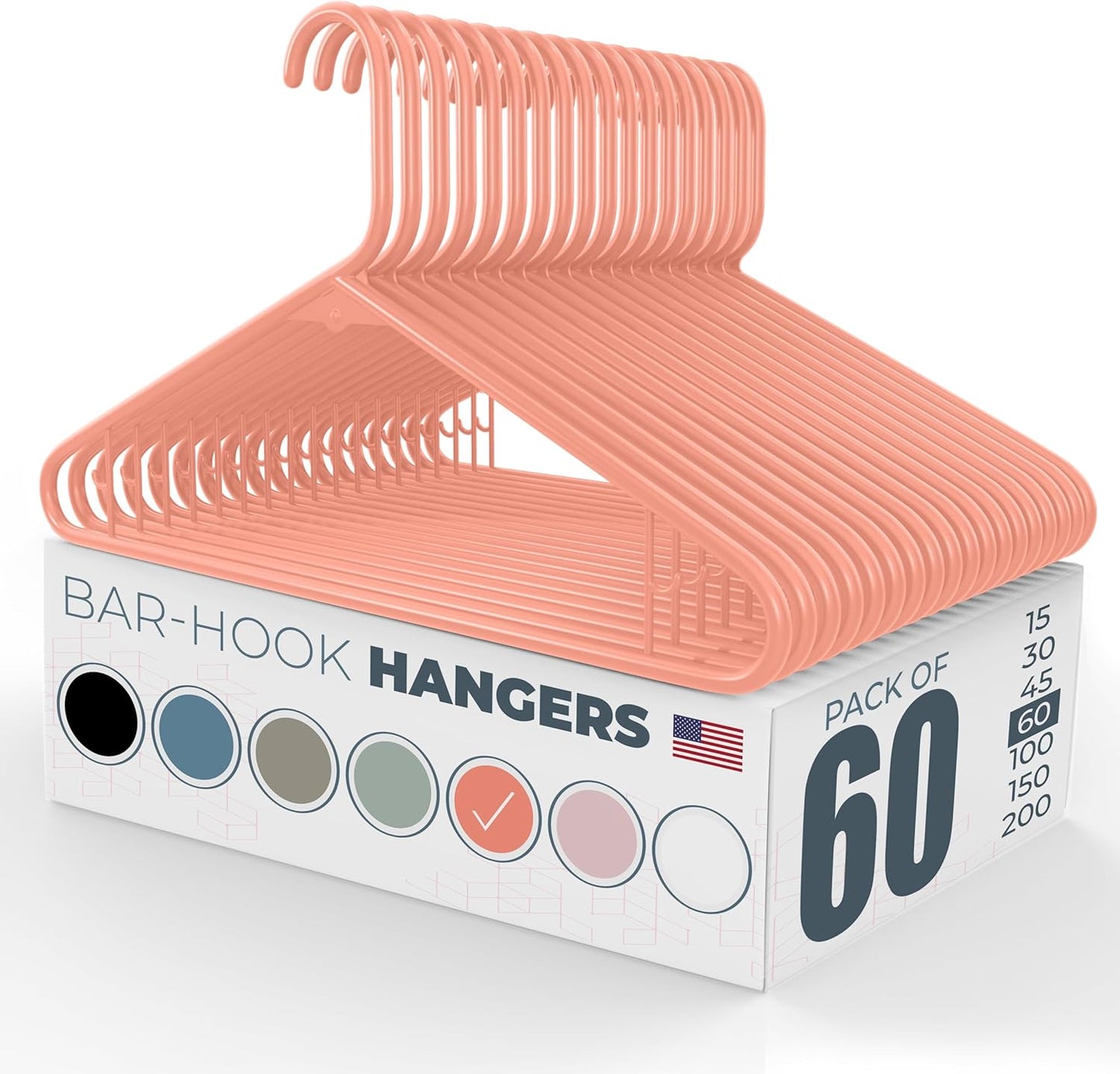Made in USA Strong Clothes Hangers for Heavy Duty Use 60pk