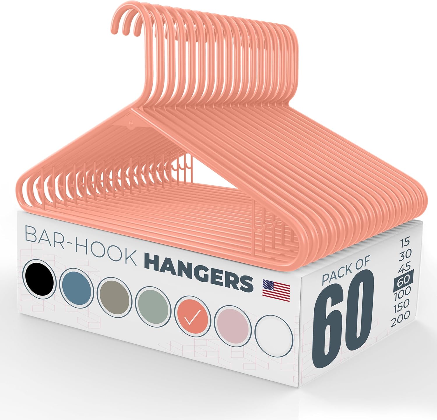 Made in USA Strong Clothes Hangers for Heavy Duty Use 60pk