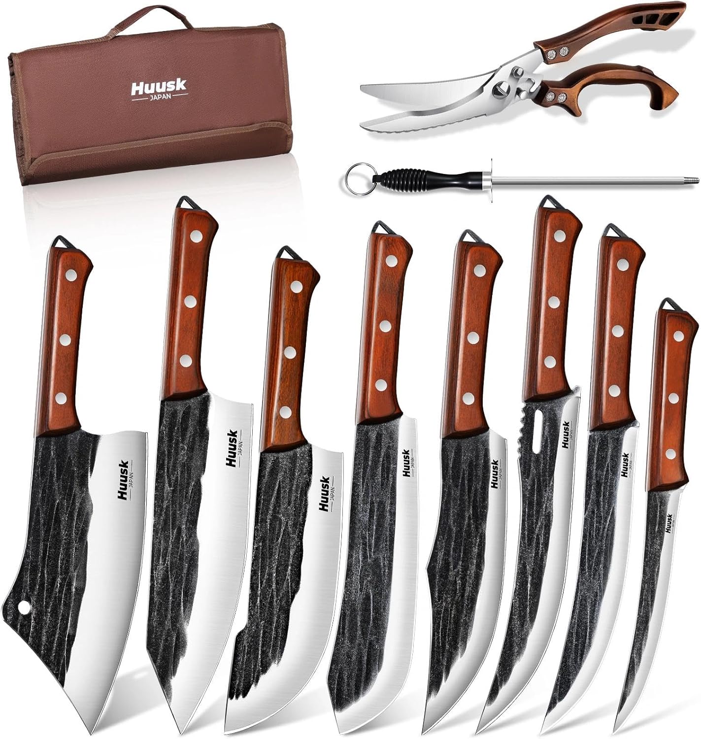 Huusk Butcher Knife Set: Complete 11-Piece Kitchen & Camping Set