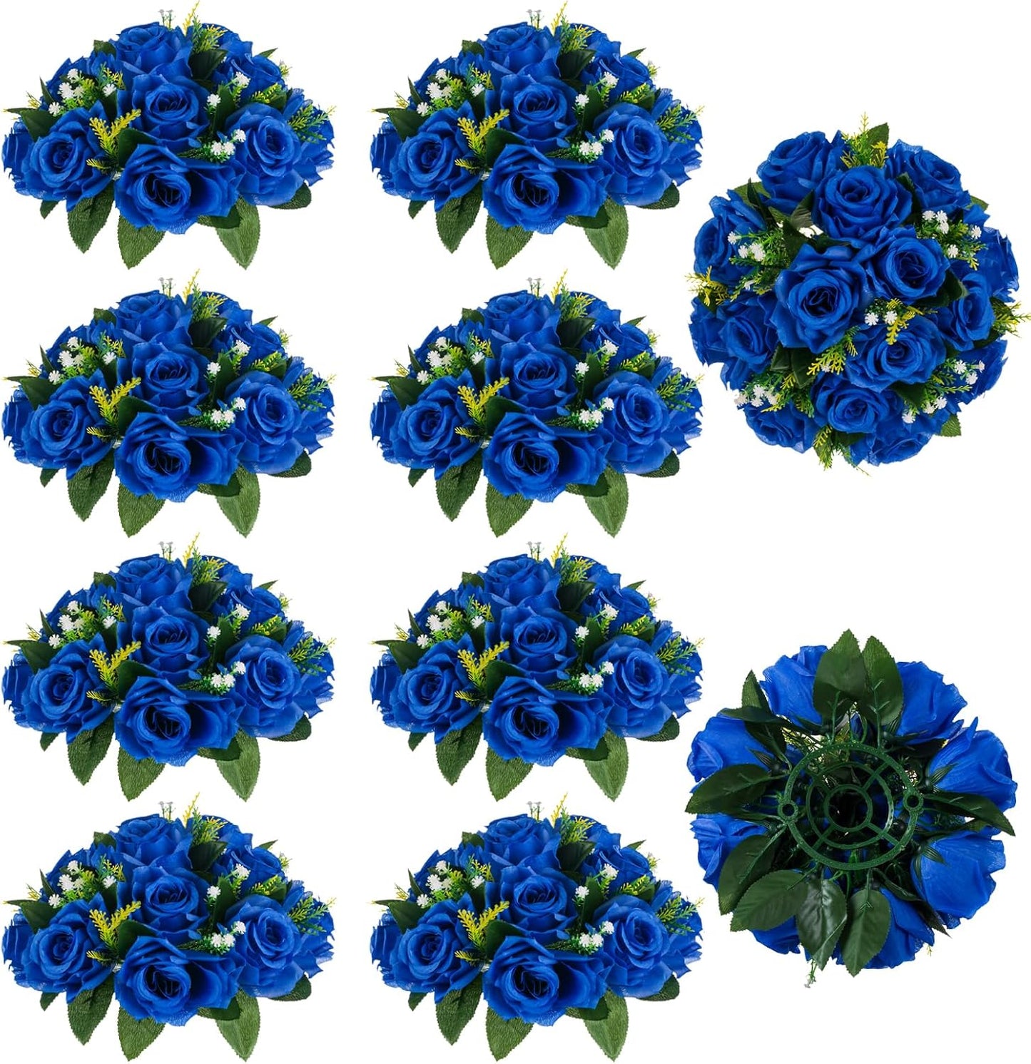 Royal Blue Flowers for Decoration: 10 Pcs Fake Roses Kissing Balls