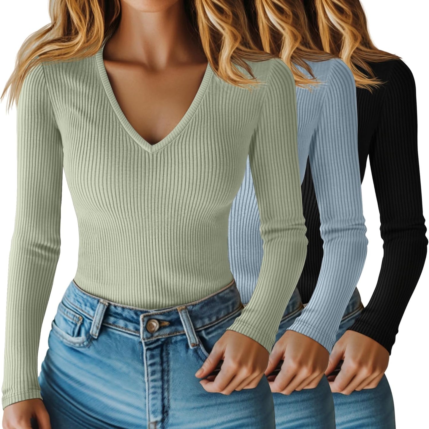 Riyiper 3 Pack Women Long Sleeve Shirts for Casual Style