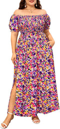 Plus Size Summer Dresses Boho Off Shoulder Floral Maxi - Comfortable