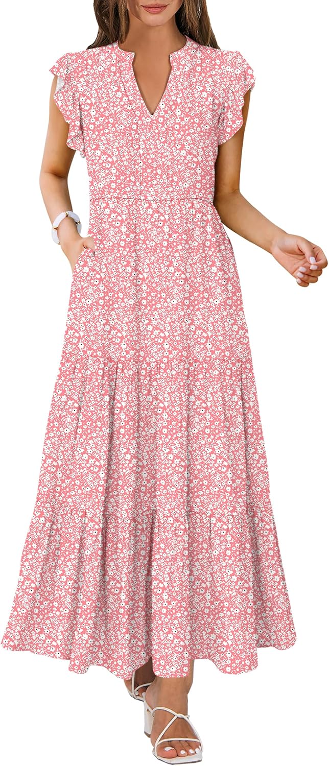 Womens Summer Casual Maxi Dress with Ruffle Sleeves for Style