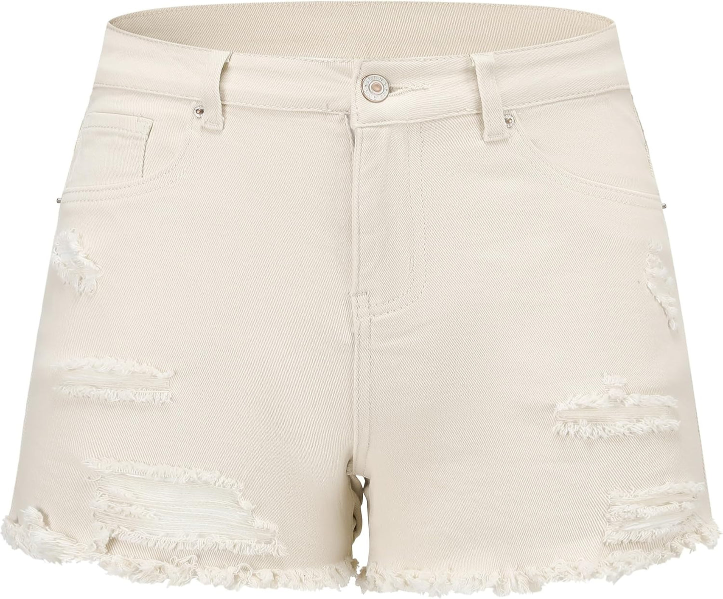 THUNDER STAR Women Mid Rise Ripped Stretchy Jeans Shorts for Summer