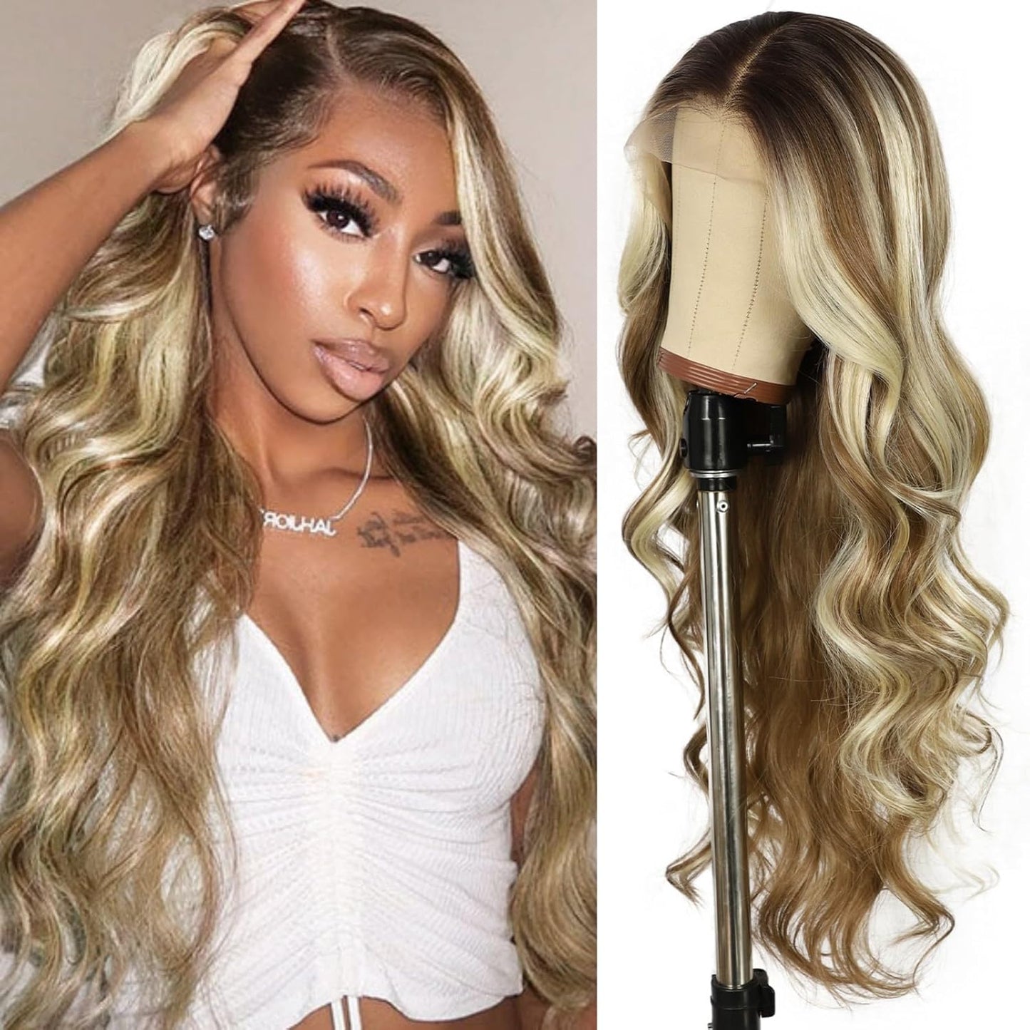 SAPPHIREWIGS 13x4 Lace Front Wig Long Blonde with Highlights