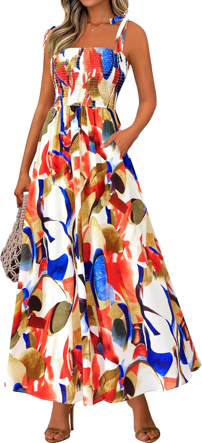 PRETTYGARDEN Womens Summer Dresses Floral Sleeveless Maxi Dress