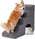 Gray Curved Dog Stairs Ramp for High Beds - 5-Step Pet Steps