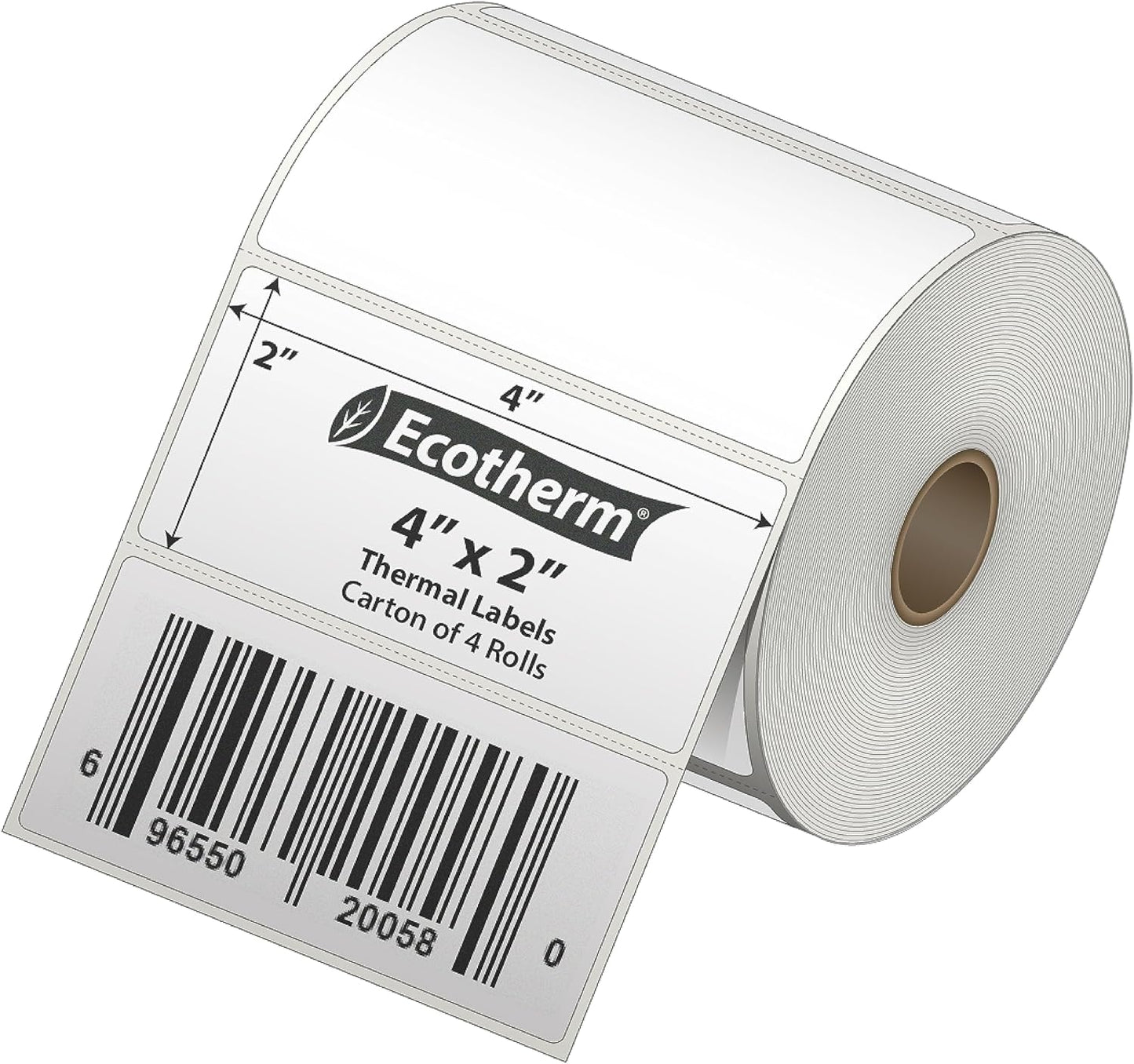 Ecotherm 4x2 Thermal Labels | 4 Rolls | 3040 Labels | Multi-Printer Compatibility | Blank White Stickers