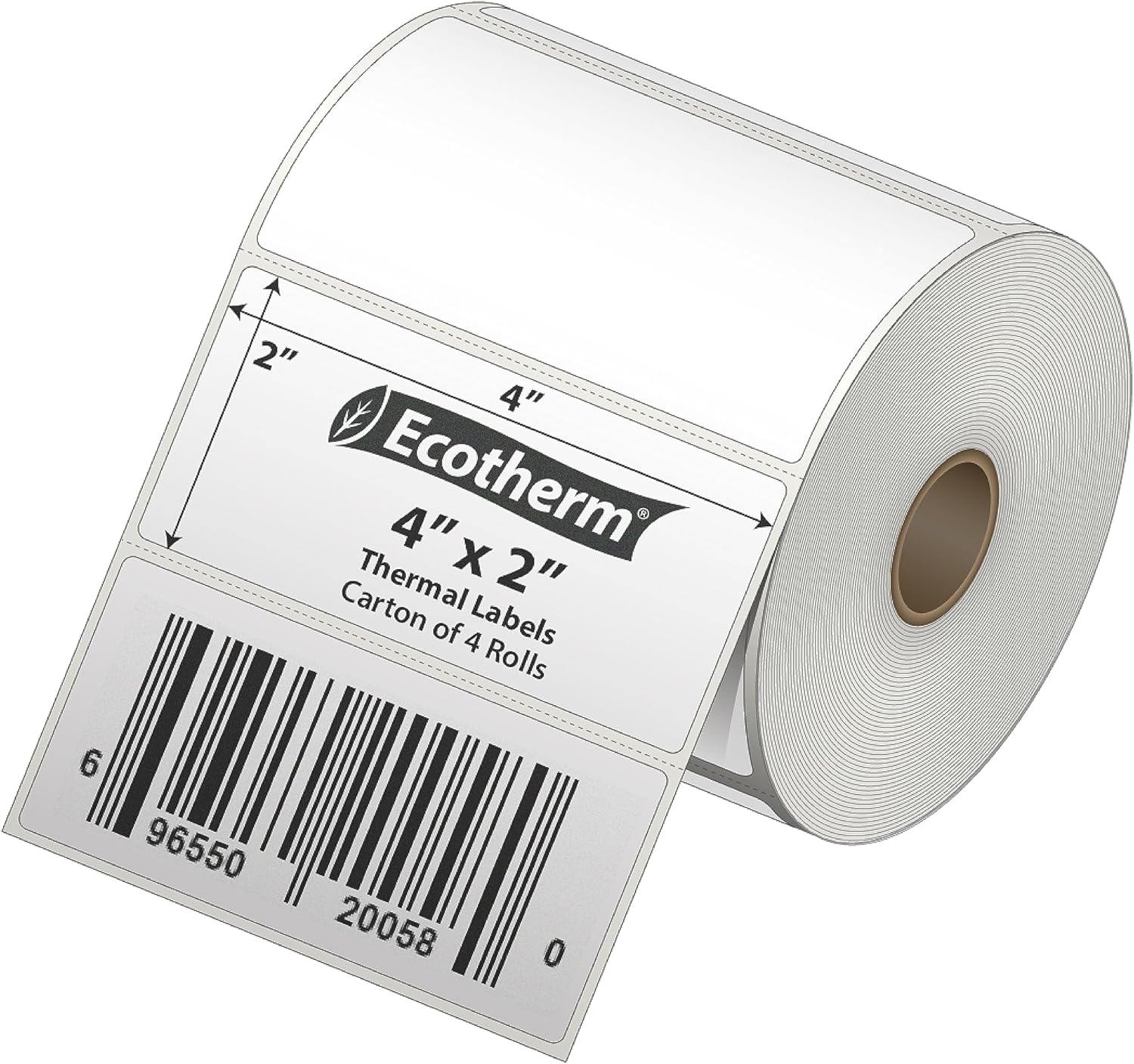 Ecotherm 4x2 Thermal Labels | 4 Rolls | 3040 Labels | Multi-Printer Compatibility | Blank White Stickers
