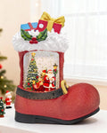 Large Christmas Snow Globe Lantern 9.65 in Red Boot - Lighted Music