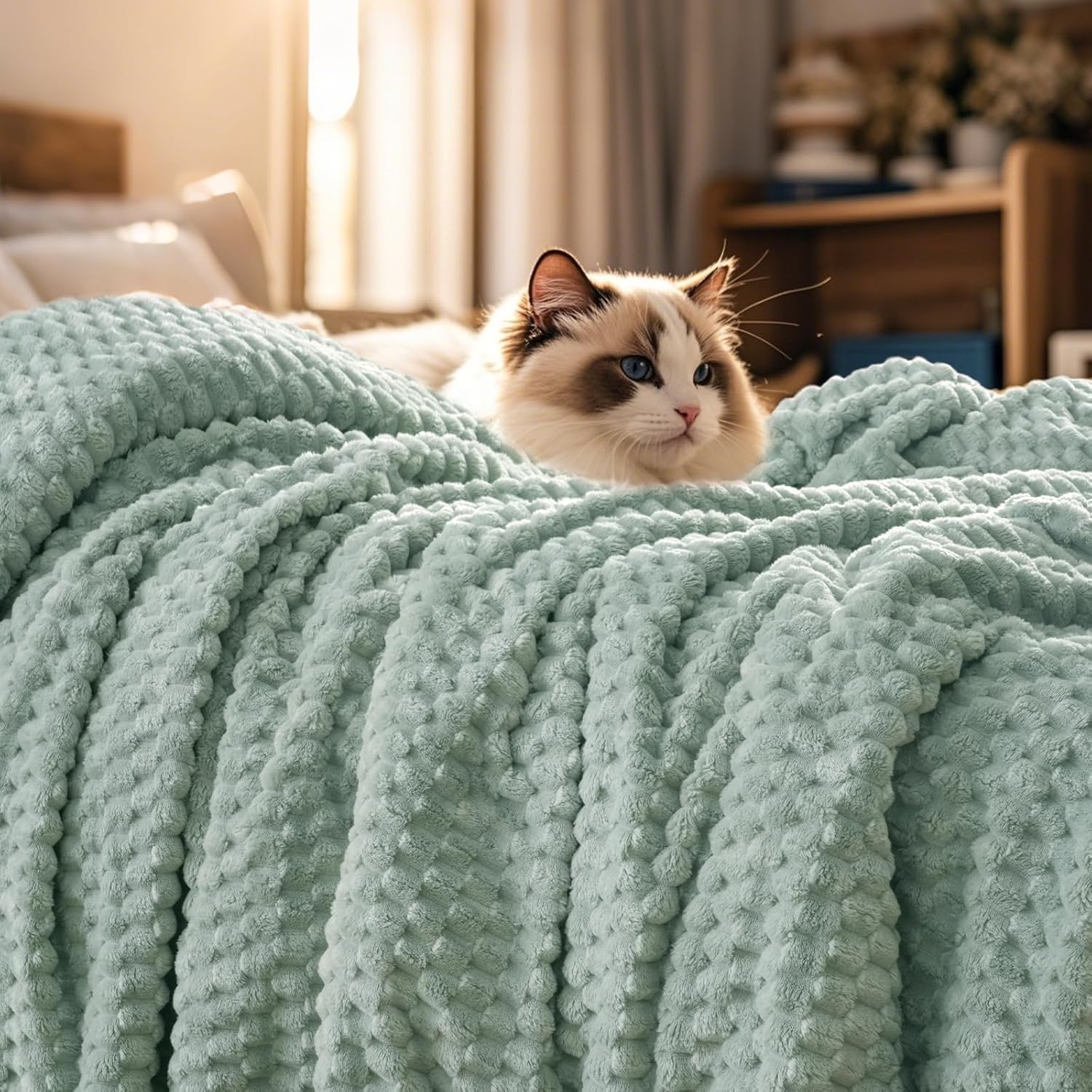PHF Ultra Soft Flannel Fleece Blanket Queen Size, 3D Jacquard