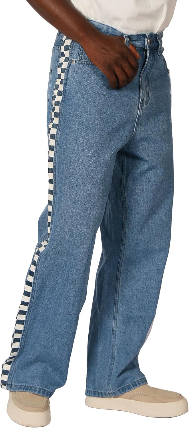 Plaid&Plain Men's Hip Hop Baggy Jeans for Casual Streetwear