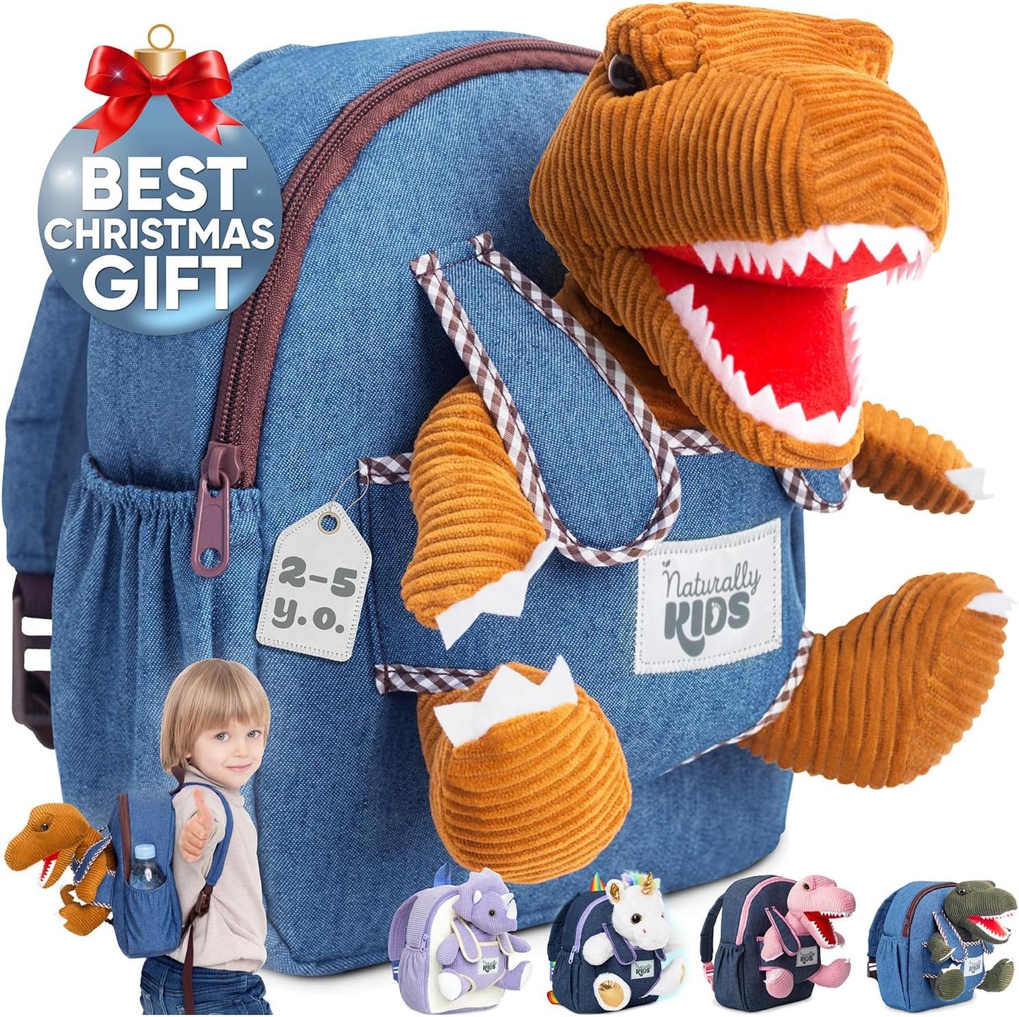 Dinosaur Backpack for Kids 3-5 with Detachable Dino Toy