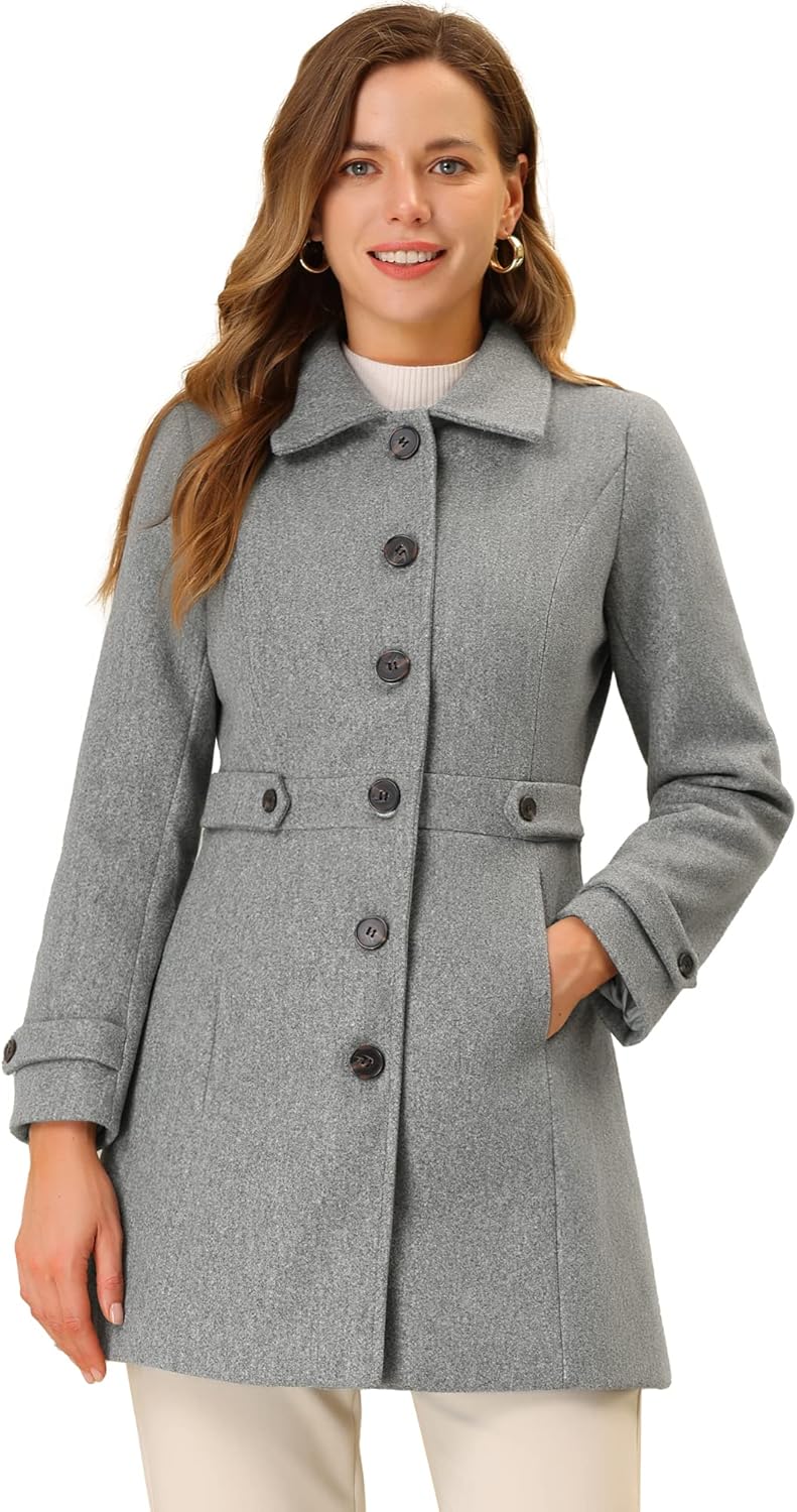 Allegra K Women's Winter Classic Outwear Overcoat with Pockets