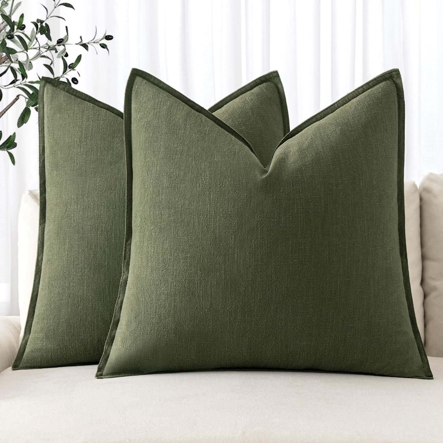 MIULEE Decorative Linen Euro Sham Pillow Covers for Home Decor