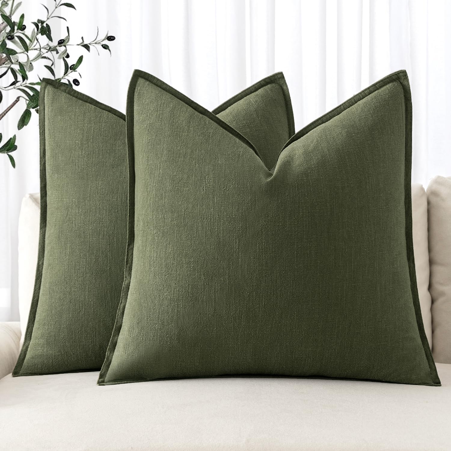 MIULEE Decorative Linen Euro Sham Pillow Covers for Home Decor