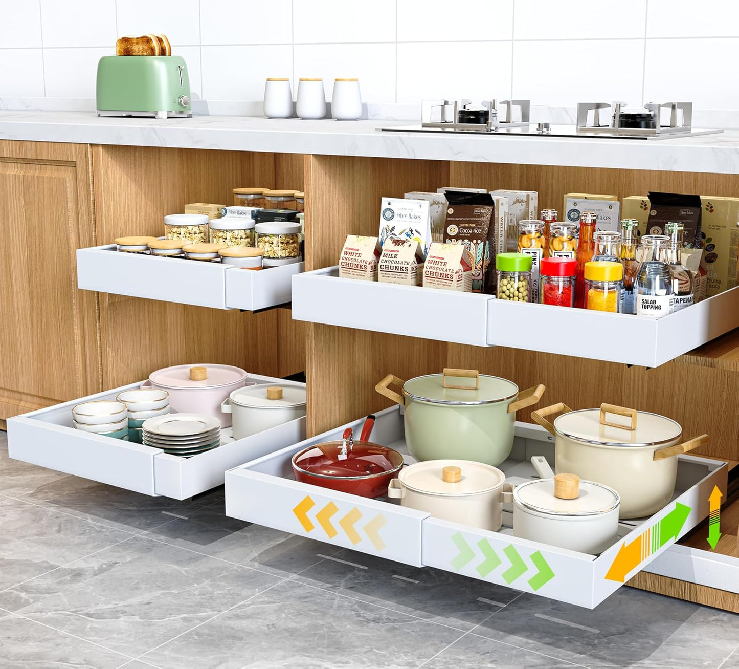 4 Pack Pull Out Cabinet Organizer for Kitchen and Pantry Use