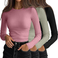 Ficerd 3 Pack Women's Ribbed Long Sleeve Tops - Slim Fit Layering such