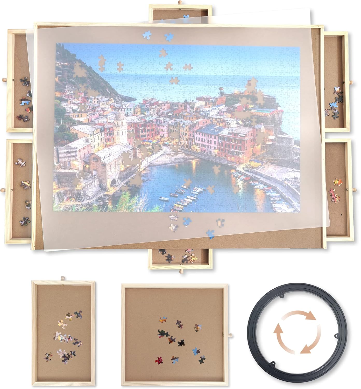 1500 Piece Wooden Jigsaw Puzzle Board with Drawers and Covers