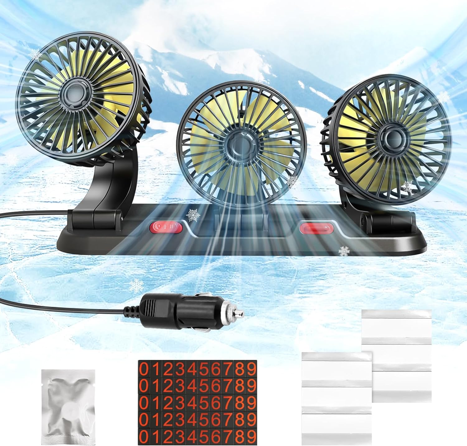 Powerful 3-Head Car Cooling Fan - Stay Cool On The Go!