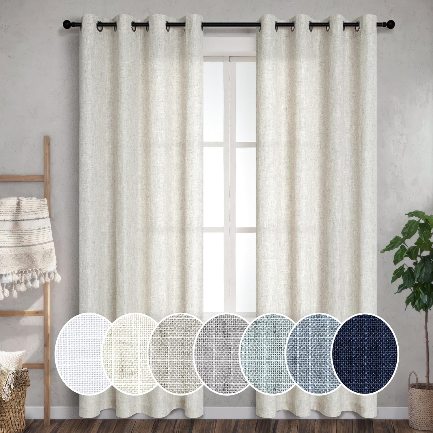 Natural Linen Curtains 2 Panel Set for Elegant Home Decor