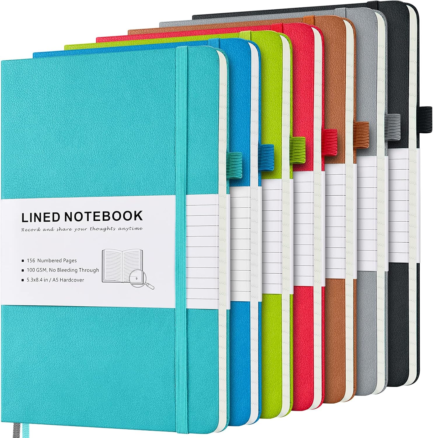 MALEDEN 7-Pack A5 Lined Journals - Premium PU Leather, Numbered Pages, Pockets, Bookmarks