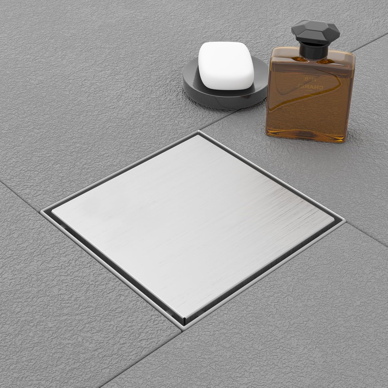 Square Shower Drain 6 Inch Brushed Nickel for Modern Bathrooms