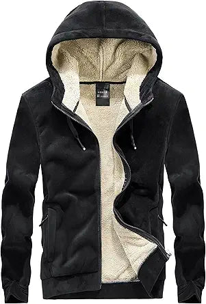 Flygo Hoodies for Men Zip Up Winter Fleece Sherpa Lined Jacket