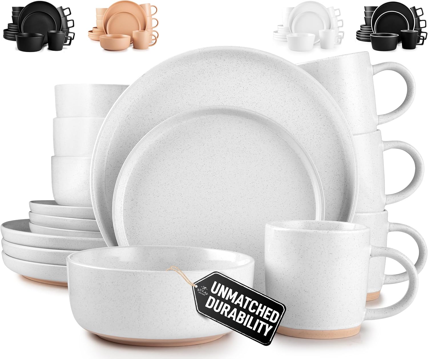 Zulay Kitchen Terra Stoneware Dinnerware Set for Family Meals