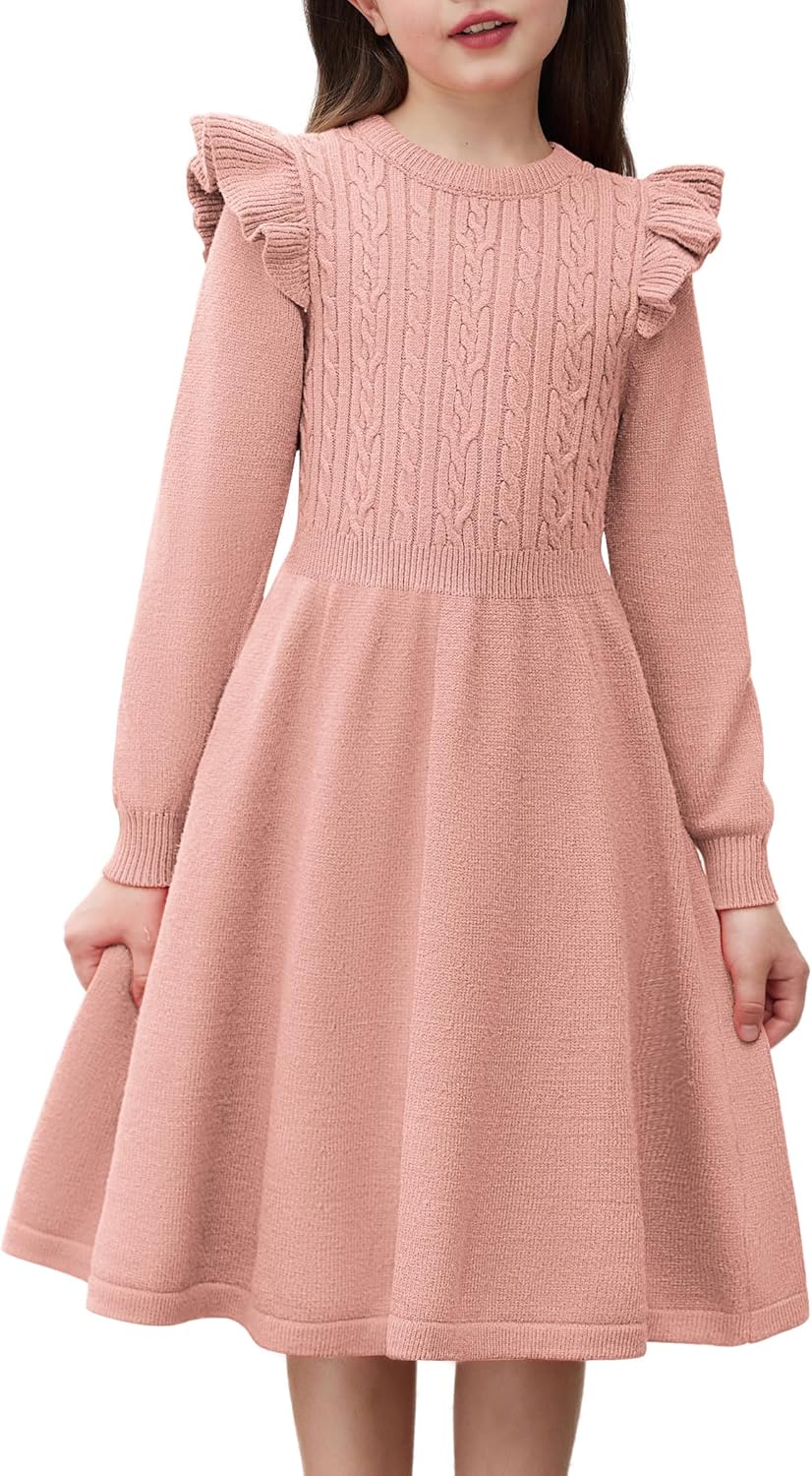Arshiner Girls Sweater Dress for Fall Winter with Lantern Sleeves